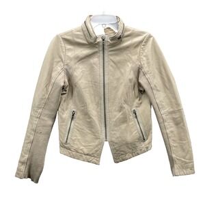 Esther Chen Leather Moto Jacket Womens Medium Wool Sleeve Hood Boho Biker Racing